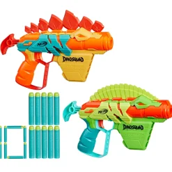 Nerf, Dinosquad Stego-Duo, 2 Blaster, 10 Dardi Nerf Elite 2.0, 2 Design A Forma Di Stegosauro, Blaster Nerf In Gommapiuma Per Giochi All'Aperto Di Bambini E Bambine