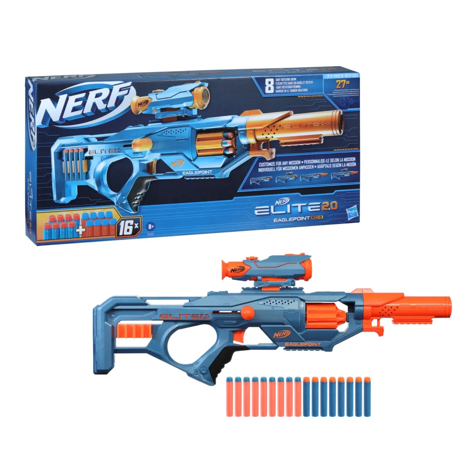 Nerf Elite 2.0 Eaglepoint Rd-8, Blaster Con Tamburo Da 8 Dardi, Mirino E Canna Staccabili