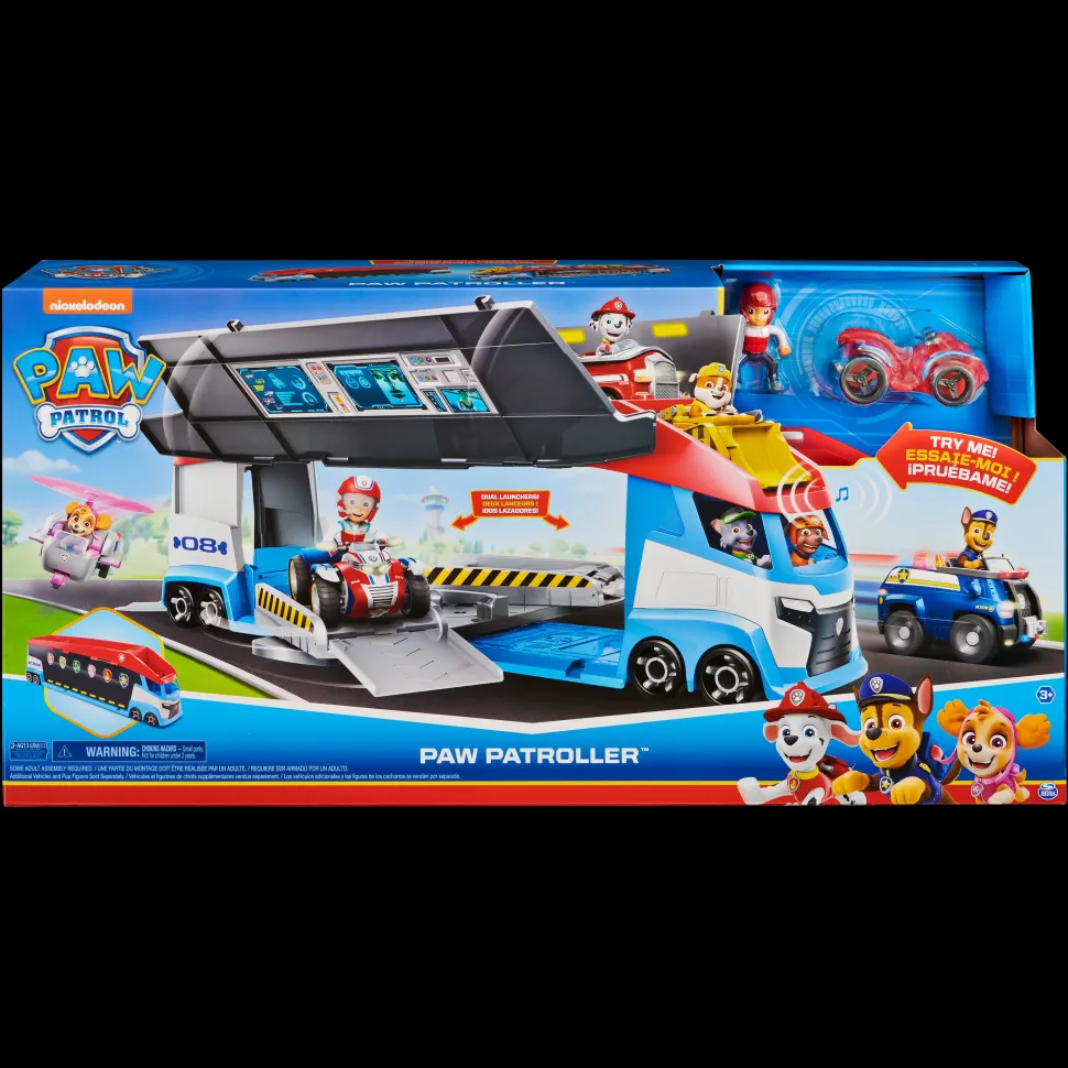 Paw Patrol, Paw Patroller Trasformabile Con 2 Lanciatori, Personaggio Di Ryder E Quad