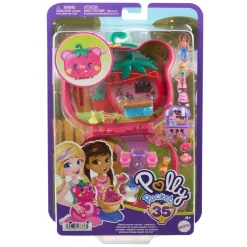 Polly Pocket Cofanetto Orsetto Fragolino, Playset Da Viaggio Con Esterno Interattivo, 2 Micro Bambole E 12 Accessori Inclusi