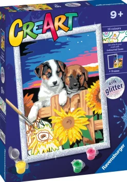 Ravensburger Creart Serie D: Cagnolini Con Girasoli, Kit Per Dipingere Con I Numeri, Gioco Creativo Per Bambini 7+ Anni