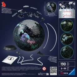 Ravensburger 3D Puzzle Globo Glow In The Dark Costellazioni, Impara Al Geografia In Inglese, 180 Pezzi, 6+ Anni