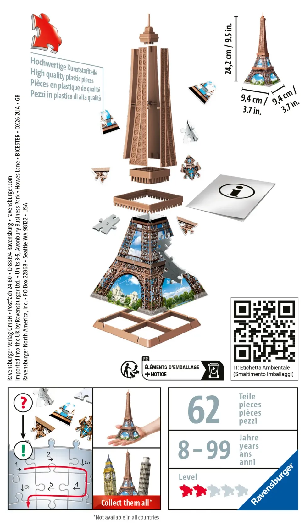 Ravensburger 3D Puzzle Mini Tour Eiffel, 54 Pezzi, 8 Anni