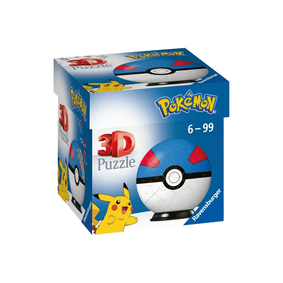 Ravensburger 3D Puzzle Pokemon Pokeball Blu E Rossa, 54 Pezzi, 6+ Anni