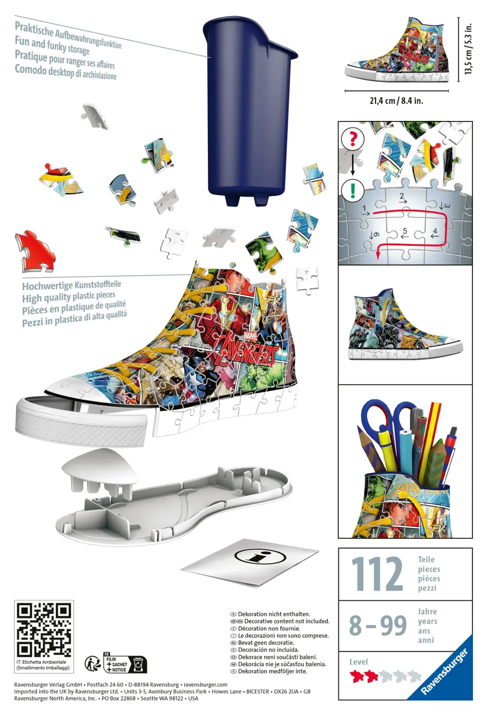 Ravensburger 3D Puzzle Portapenne Sneaker Avengers, 108 Pezzi, 8+ Anni