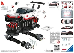 Ravensburger 3D Puzzle Porsche 911 Gt3 Cup, Veicolo, 108 Pezzi, 10+ Anni