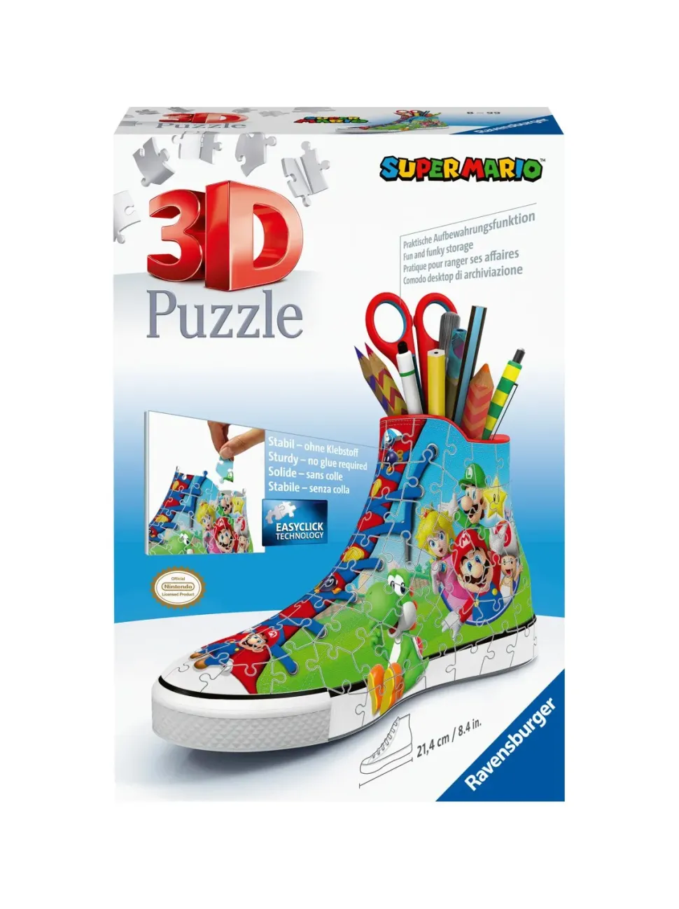 Ravensburger 3D Puzzle Portapenne Sneaker Super Mario Edition, 108 Pezzi, 8+ Anni