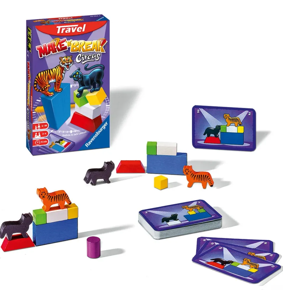 Ravensburger Make'N'Break Circus Travel, Gioco Da Tavolo Tascabile, 2-4 Giocatori, 8+ Anni