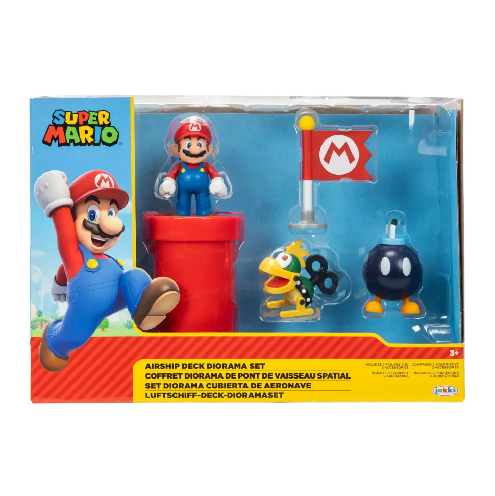 Super Mario Diorama Galeone Volante Di Bowser Con Personaggi Articolati