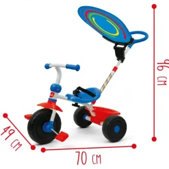 Triciclo Regolabile Con Ruote Libere E Maniglione Per Bambini Dai 10 Mesi | Cestino Inclinabile, Capote Parasole E Massimo Di 20Kg